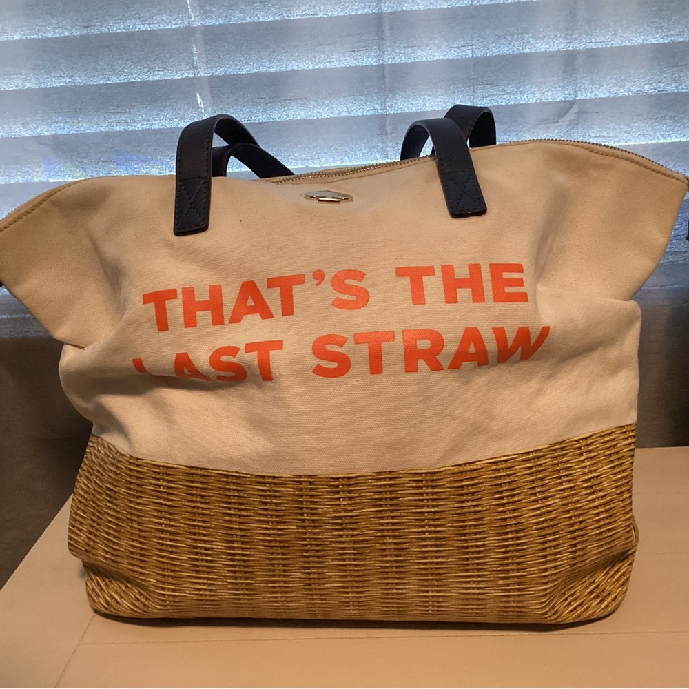 Pre-Loved ♠️ Kate Spade Canvas and Straw Tote ⭕️CALLOUTS⭕️